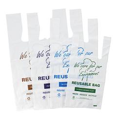 Reusable Checkout Plastic Carry Bag Heavy Duty 37um White Singlet Shopping Carry Bag Printed Colour Code Small Medium Large