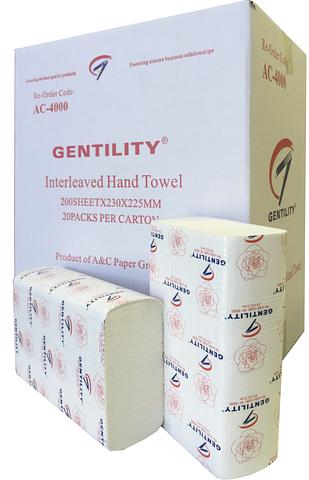 A&amp;C Gentility Premium Interleaved Paper Towel Hand Towel 1 Ply 200 Sheets 20 Packs per Carton AC-4000