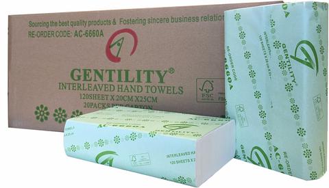 A&amp;C Gentility Compact Paper Towel Hand Towel 1 Ply 120 Sheets 20 Packs 2,400 Sheets per Carton AC-6660A