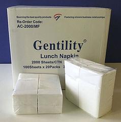 A&C Gentility Luncheon Napkin Lunch Napkin 2 Ply (100 Sheets 20 Packs) 2000 Sheets per Carton GT Fold AC-2000MF