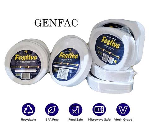 Genfac disposable Re-Usable Recyclable Plastic Plates &amp; Bowls White Many Sizes