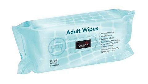 Bastion Premium Adult Wipes Alcohol Free Wipes 80 sheets pack