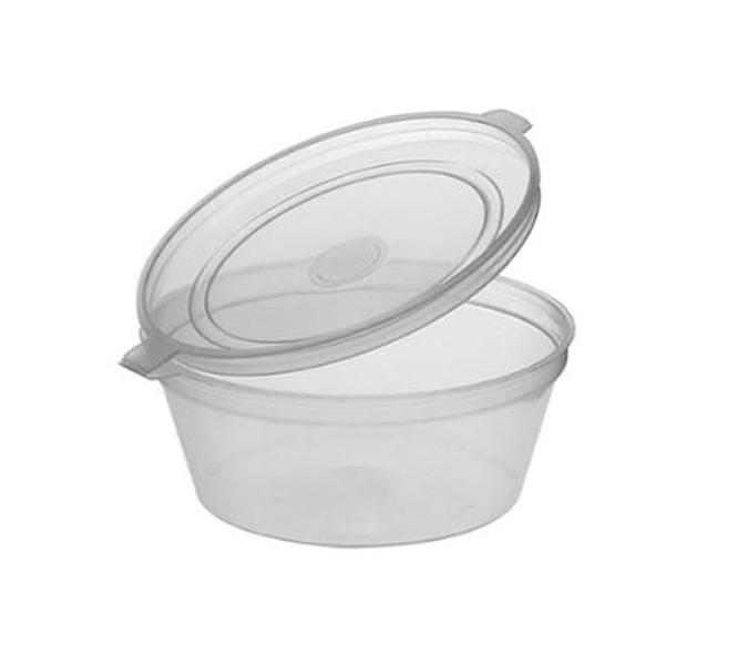 40mL Round Plastic Takeaway Sauce Container With Hinged Flat Lid 1000s